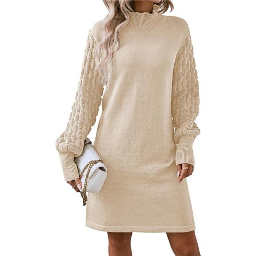 Women’s Fall Mock Neck Sweater Dress - Long Sleeve Ribbed Knit Mini Pullover